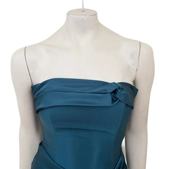 NWT VTG JESSICA MCCLINTOCK Drop Waist Strapless Formal Satin Gown in Teal SZ 4 - Picture 2 of 12